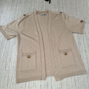 Vintage Tan Lady Summer Duster Sweater San Remo By Laura Knits Medium Petite
